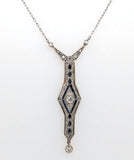 Platinum and 18K Yellow Gold Art Deco Y-Shaped Pendant with Diamonds and Sapphires