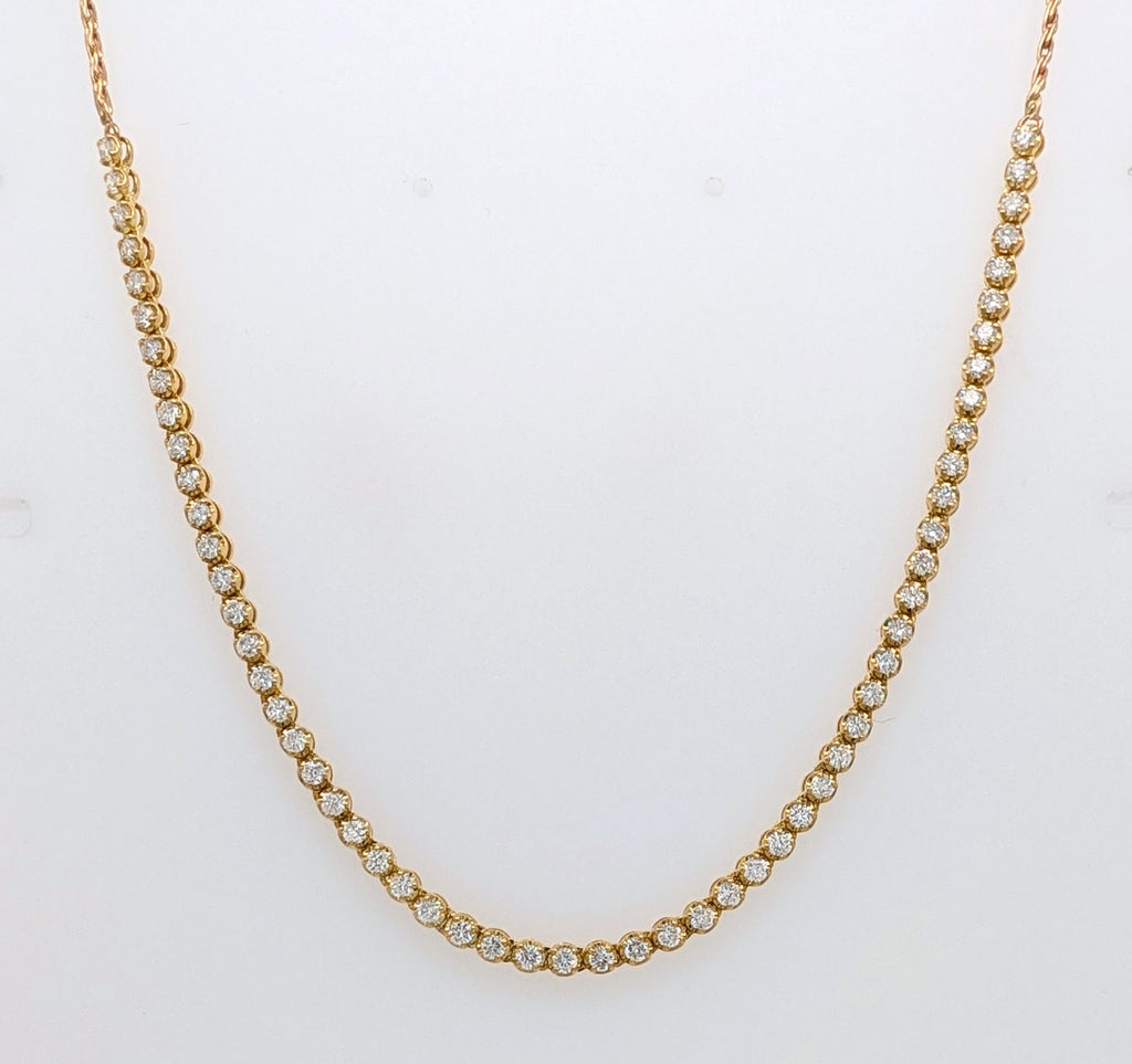 14K Yellow Gold Diamond Tennis Style Necklace on Wheat Chain