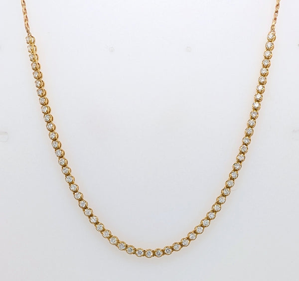 14K Yellow Gold Diamond Tennis Style Necklace on Wheat Chain