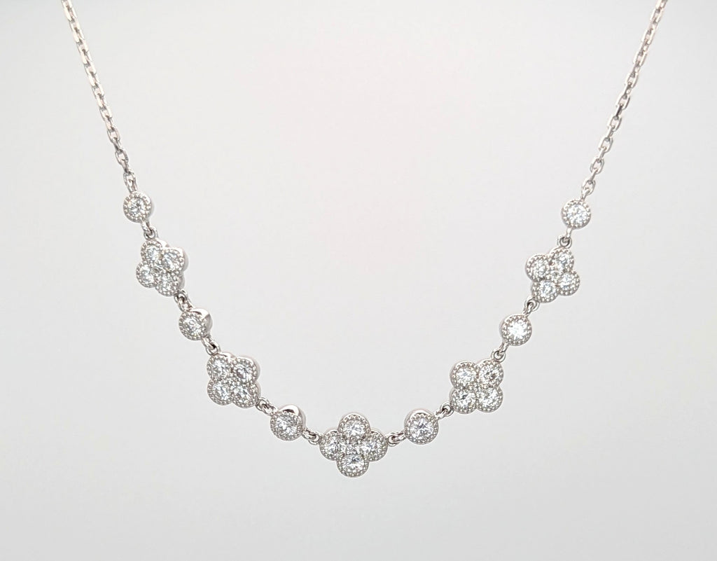 14K White Gold and Diamond Clover Necklace