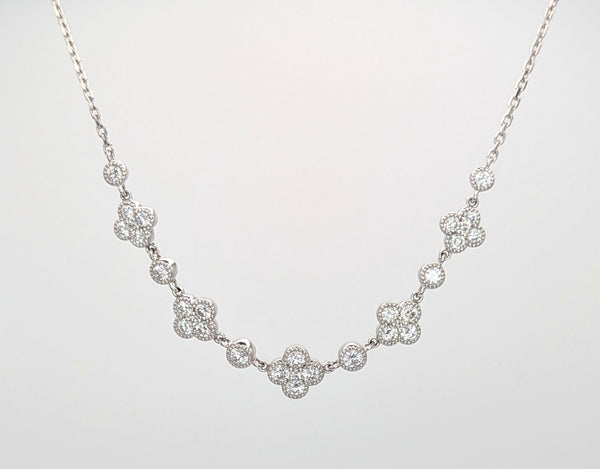 14K White Gold and Diamond Clover Necklace