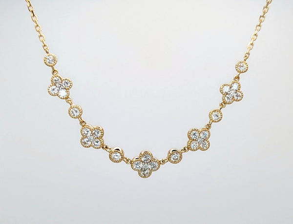 14K Yellow Gold and Diamond Clover Necklace
