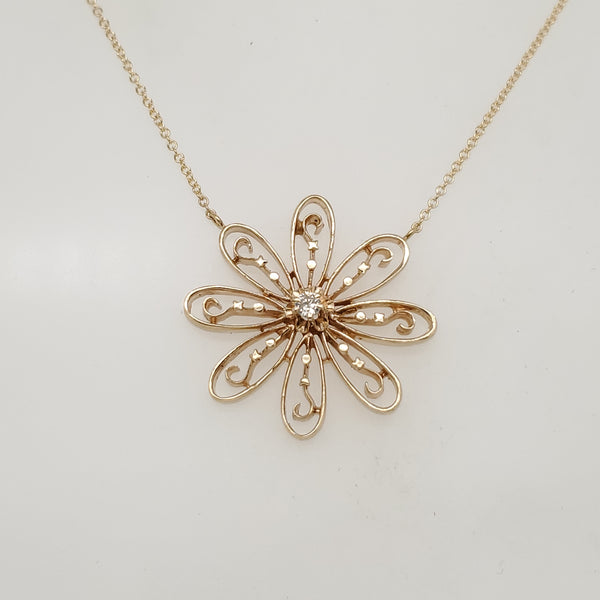 Vintage 14kt Yellow Gold Sunburst Diamond Necklace
