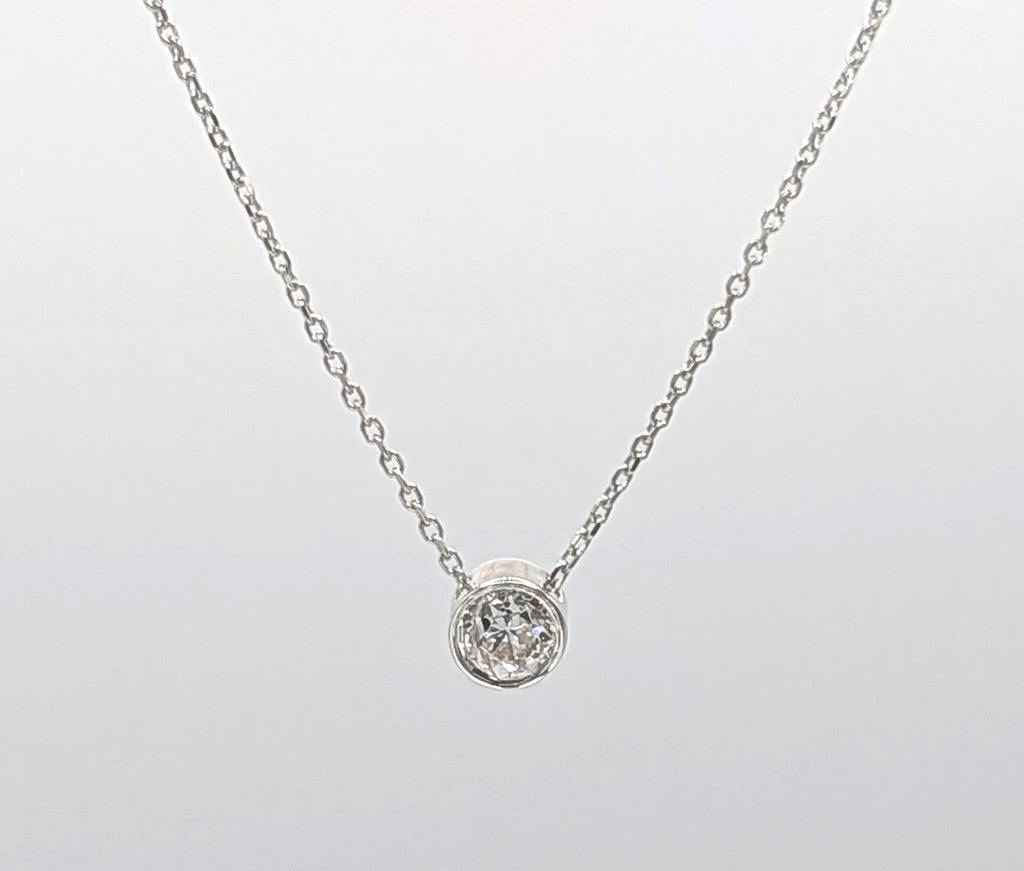 14K White Gold 0.29ct Old Mine Diamond Solitaire Necklace