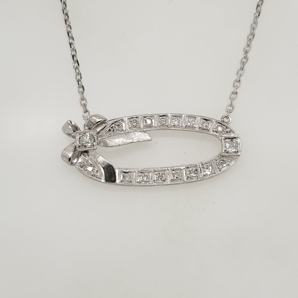 Art Deco Platinum and Diamond Bow Neckalce