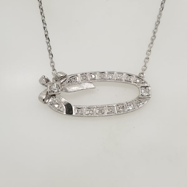 Art Deco Platinum and Diamond Bow Neckalce