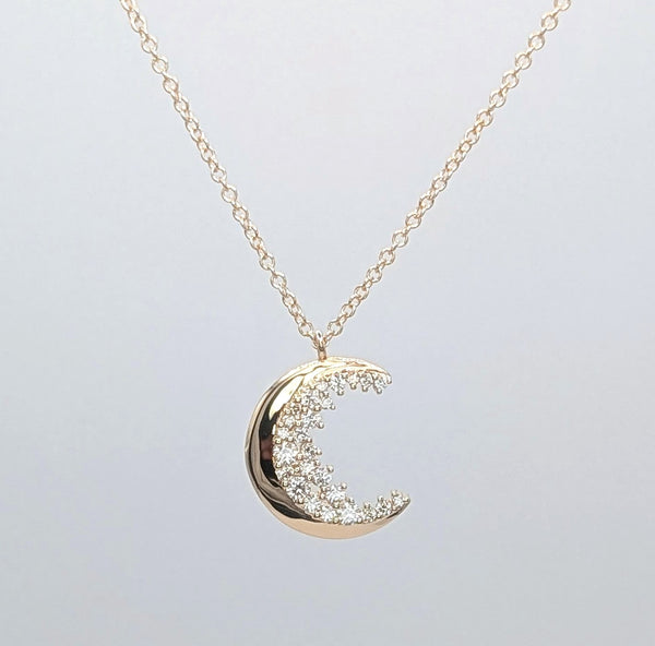 14K Yellow Gold Diamond Crescent Moon Pendant