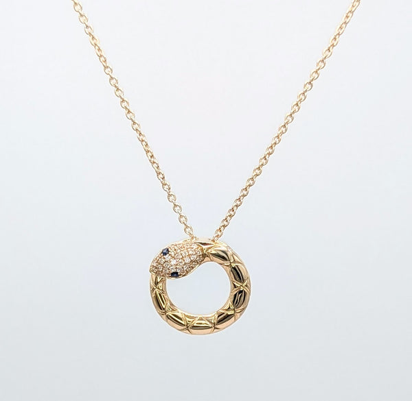 14K Yellow Gold Sapphire and Diamond Snake Pendant