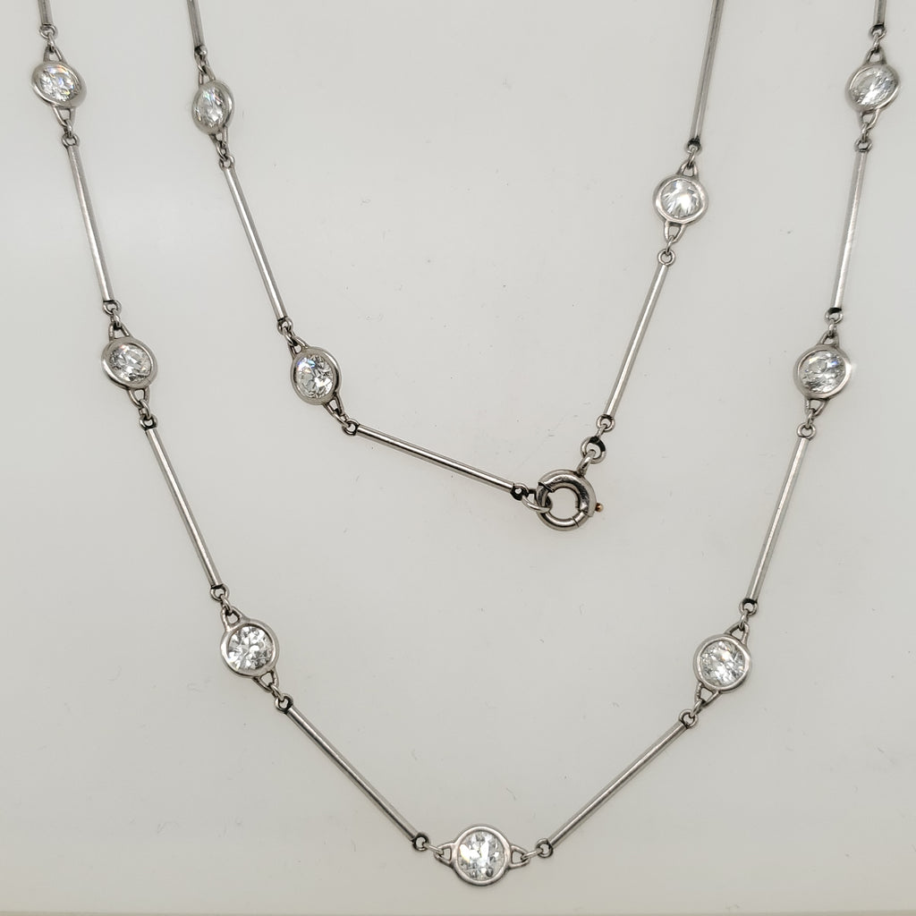 Art Deco 24"" Long Platinum Bezel Set Diamonds By The Yard Necklace