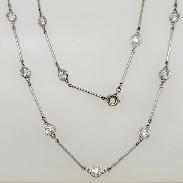Art Deco 24"" Long Platinum Bezel Set Diamonds By The Yard Necklace