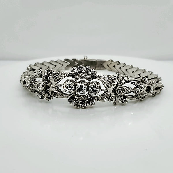 Vintage 1950s 14kt White Gold Diamond Bracelet