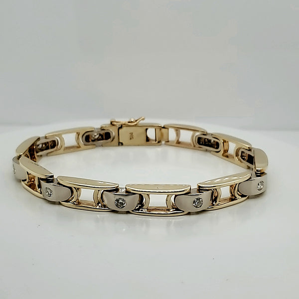 Mens 14kt Yellow and White Gold Diamond Bracelet