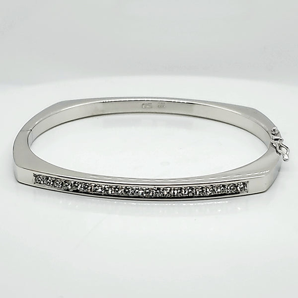 14kt White Gold and Diamond Square Bangle Bracelet