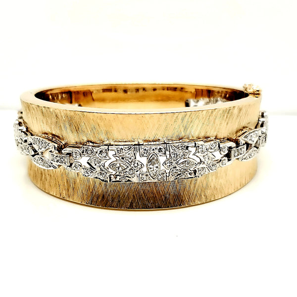 14kt Yellow Gold and Platinum Diamond Bangle Bracelet