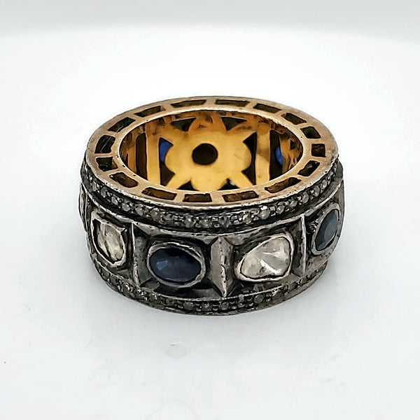 Vermeil Diamond and Sapphire Slice And Rose Cut Band
