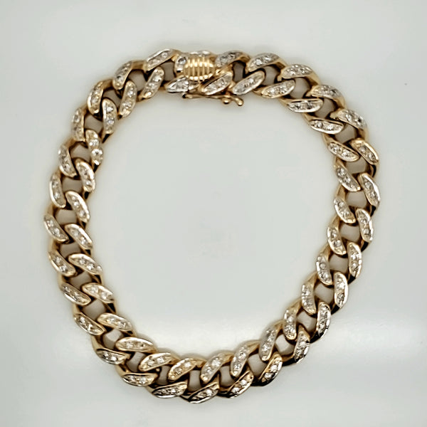 Mens 14kt Yellow Gold 10mm Diamond Cuban Link Bracelet