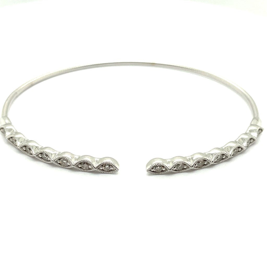 14kt White Gold Milgrain Flexible Dimaond Cuff Bangle Bracelet