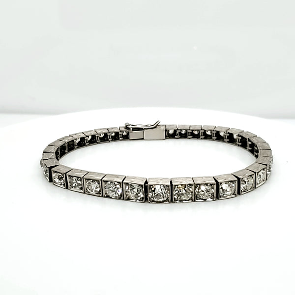 Art Deco Platinum Engraved Diamond Line Bracelet