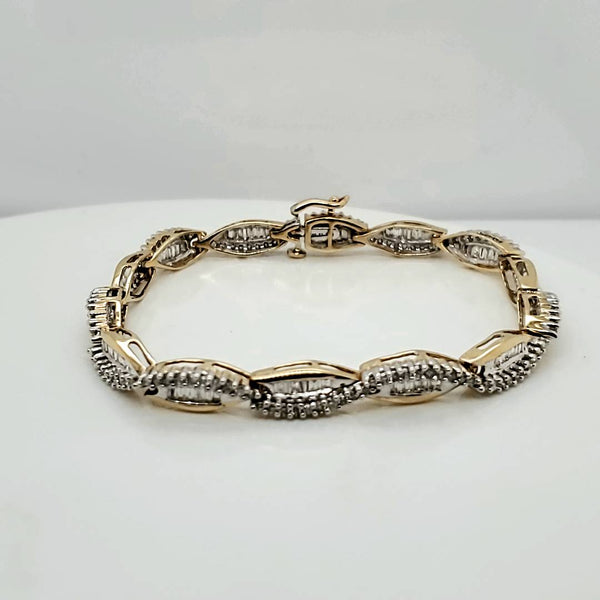 14kt Yellow Gold Round and Baguette Diamond Bracelet