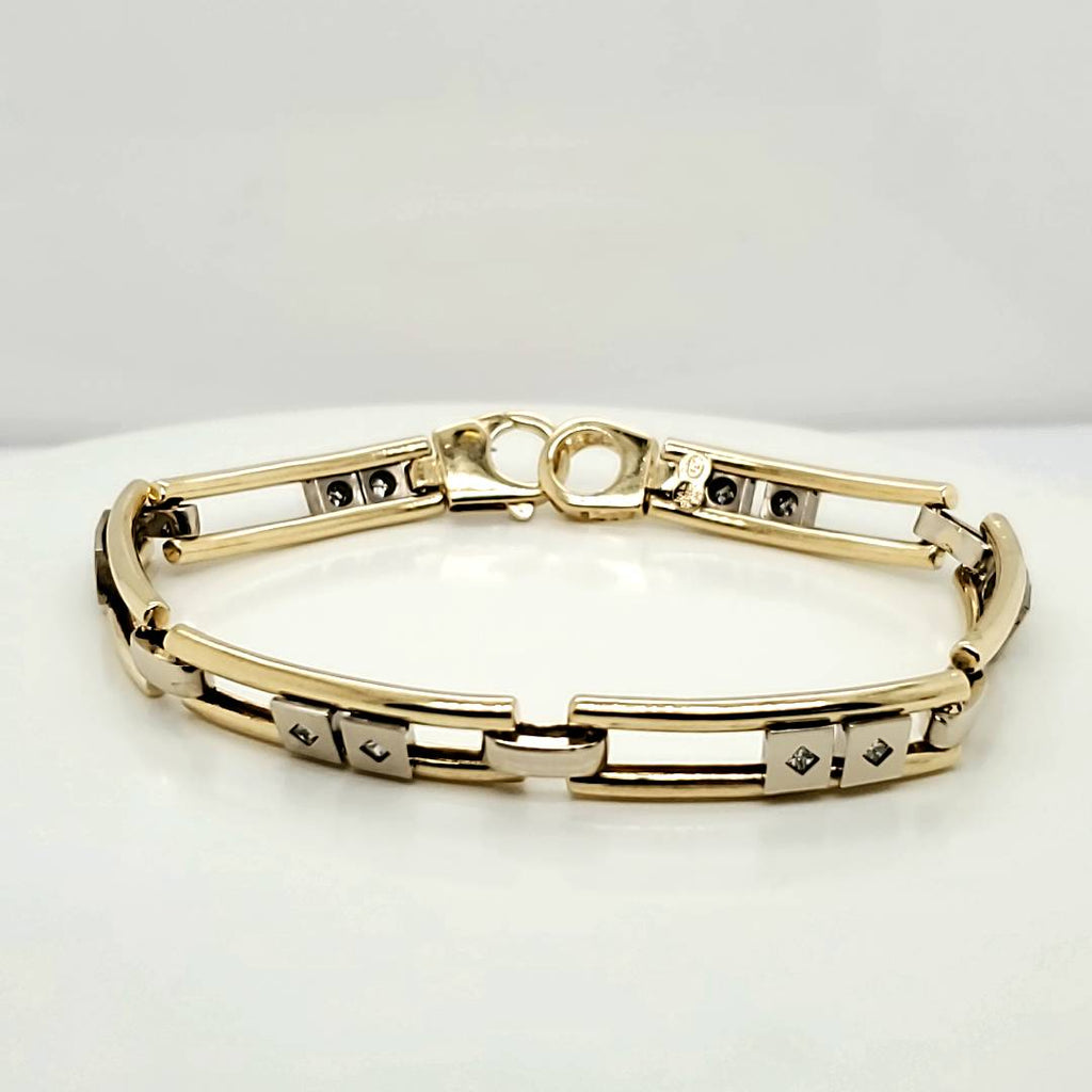 Mens 14Kt Yellow And White Gold Princess Cut Diamond Bracelet