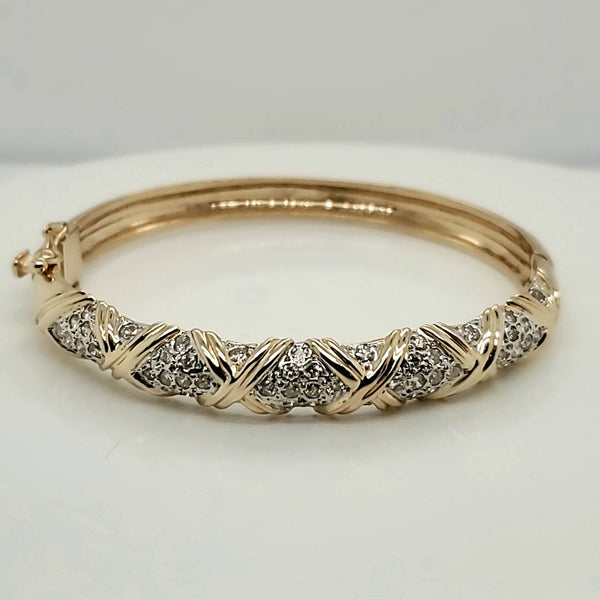 14kt Yellow Gold and Diamond Hinged Bangle Bracelet