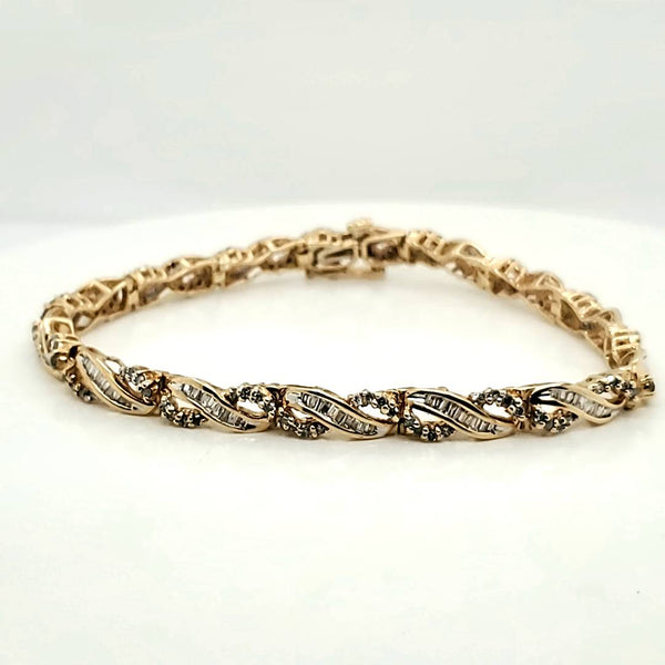 14kt Yellow Gold Round and Baguette Diamond Bracelet