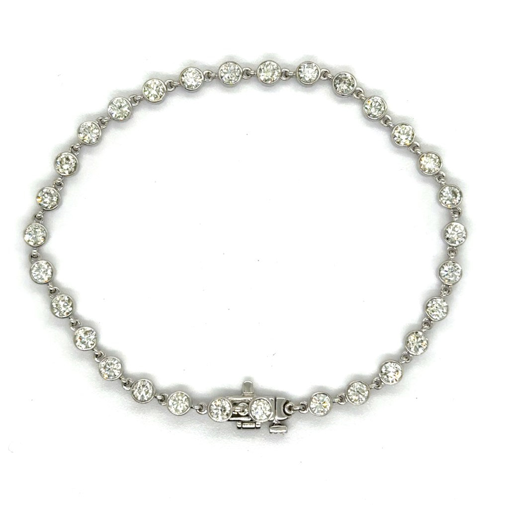 14kt White Gold 7 Inch Bezel Set 3.29Ctw Diamond Tennis Bracelet