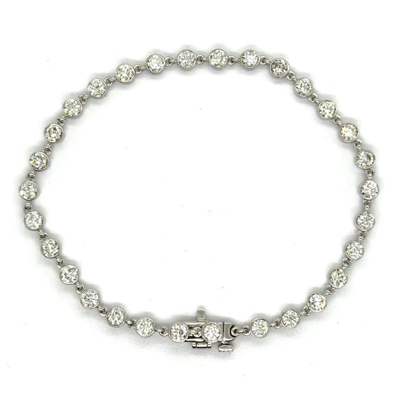 14kt White Gold 7 Inch Bezel Set 3.29Ctw Diamond Tennis Bracelet