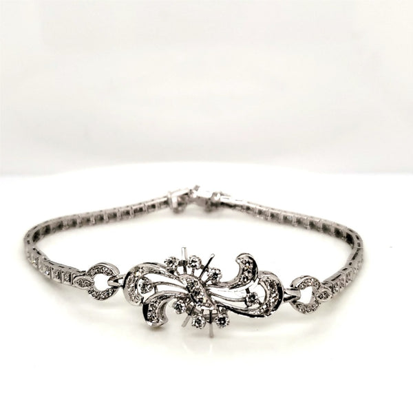 1950s Retro 14kt White Gold and Platinum Diamond Bracelet