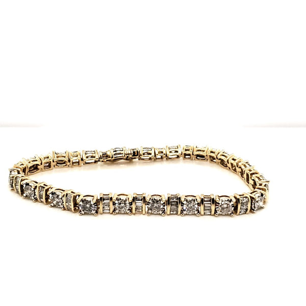 10kt Yellow Gold Round and Baguette Diamond Bracelet