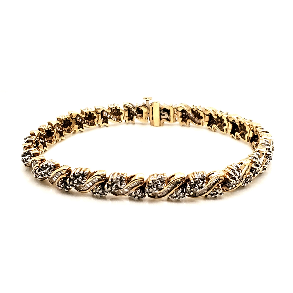 14kt Yellow Gold Round and Baguette Diamond Bracelet