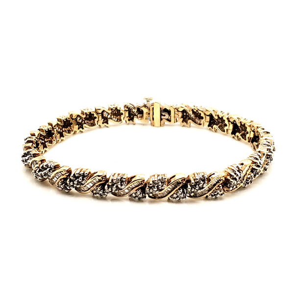 14kt Yellow Gold Round and Baguette Diamond Bracelet
