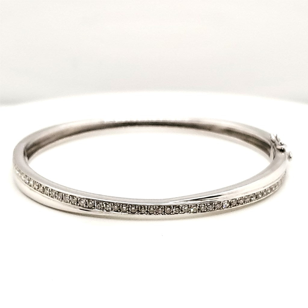 14kt White Gold Crossover Design Diamond Bangle Bracelet