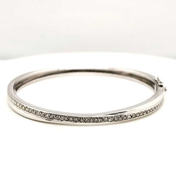 14kt White Gold Crossover Design Diamond Bangle Bracelet