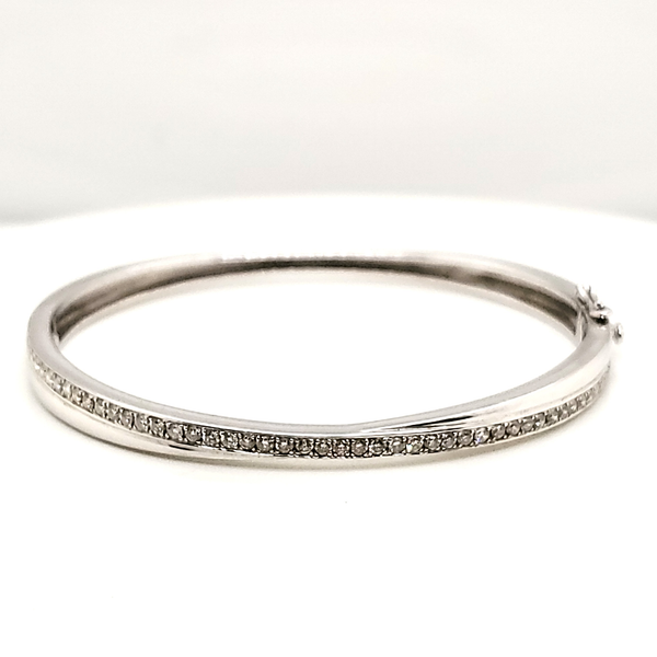 14kt White Gold Crossover Design Diamond Bangle Bracelet
