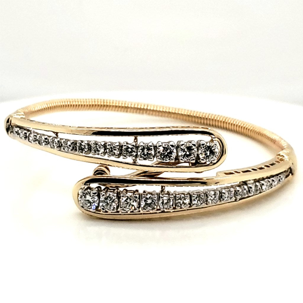 14kt Yellow Gold Bypass Design Diamond Bangle Bracelet