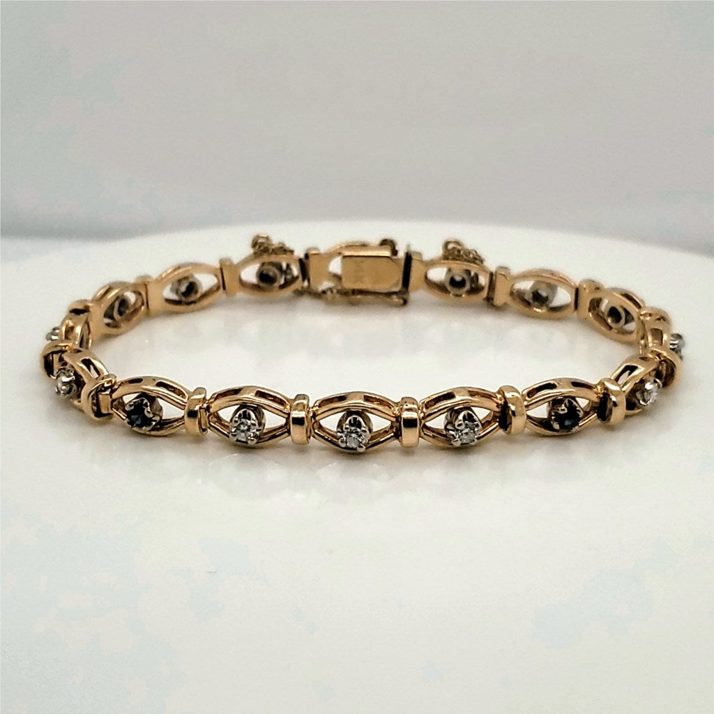 14kt Yellow Gold Diamond and Sapphire Link Bracelet