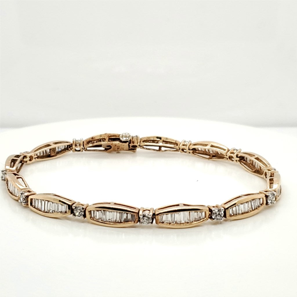 14kt Yellow Gold Round and Baguette Diamond Bracelet