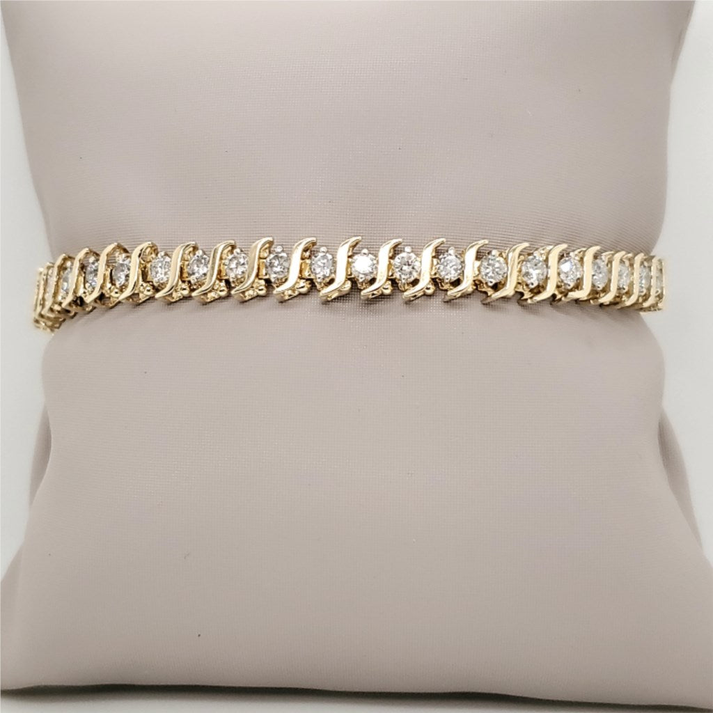 14kt Yellow Gold 3.00 Carat Total weight Diamond S Link Tennis Bracelet