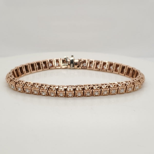 3.00 Carat Total Weight 14kt Rose Gold and Diamond Tennis Bracelet