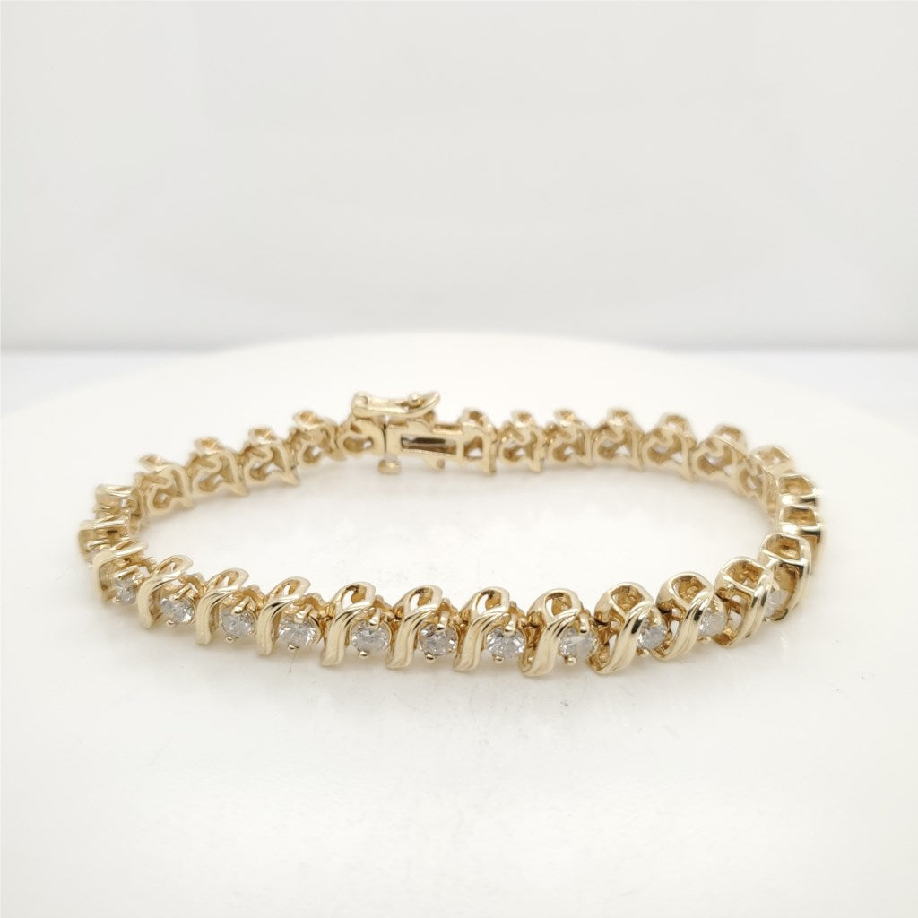 14kt Yellow Gold 4.00 Carat Total weight Diamond S Link Tennis Bracelet