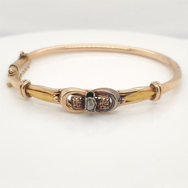 Antique Victorian 14Kt Yellow Gold  Rose Cut Diamond Hinged Bangle Bracelet