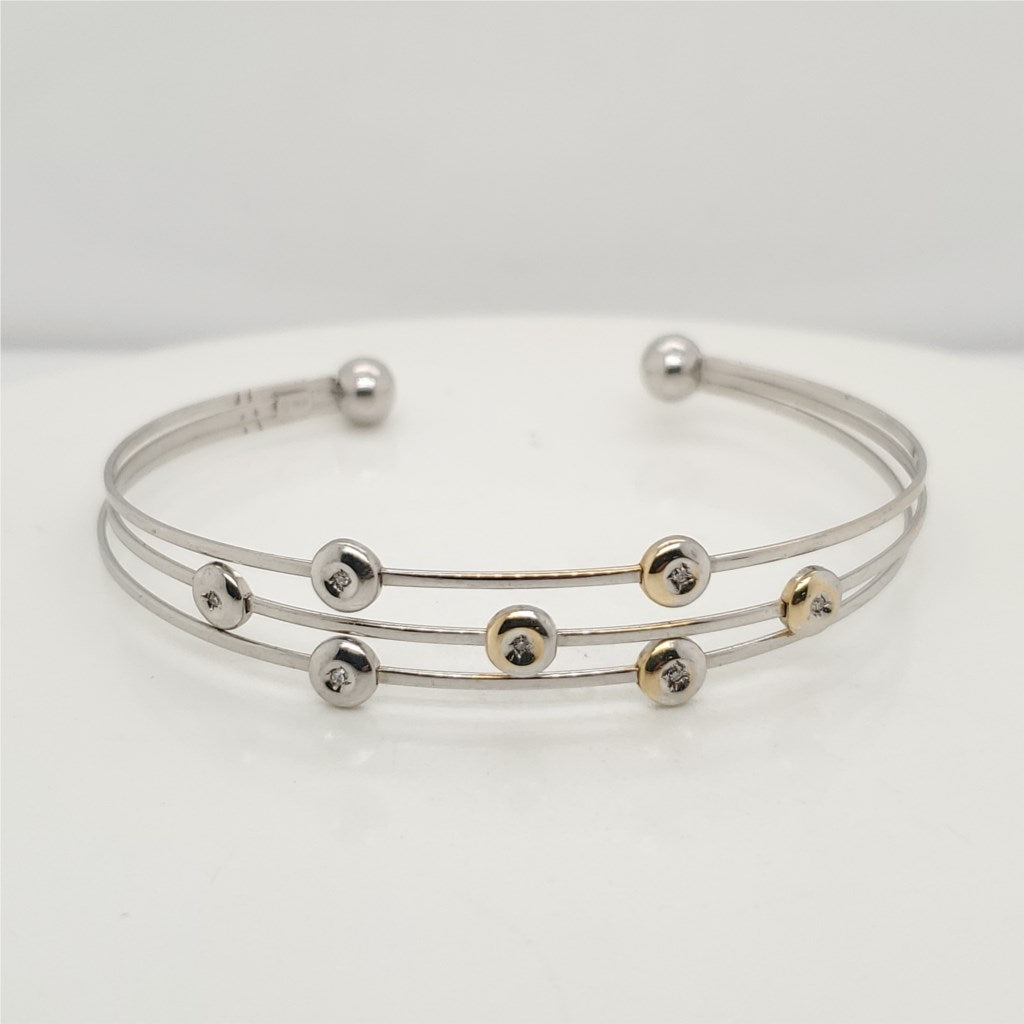 10kt White Gold Three Row Diamond Cuff Bracelet