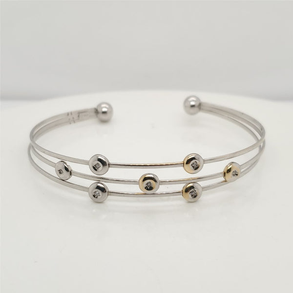 10kt White Gold Three Row Diamond Cuff Bracelet