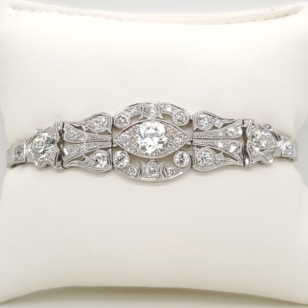 Edwardian Platinum Diamond Filigree Bracelet