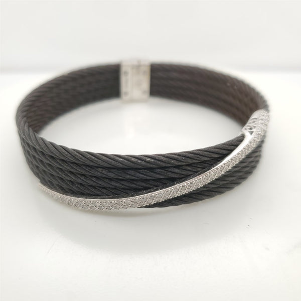 Charriol 18Kt White Gold And Black Steel Diamond Bracelet