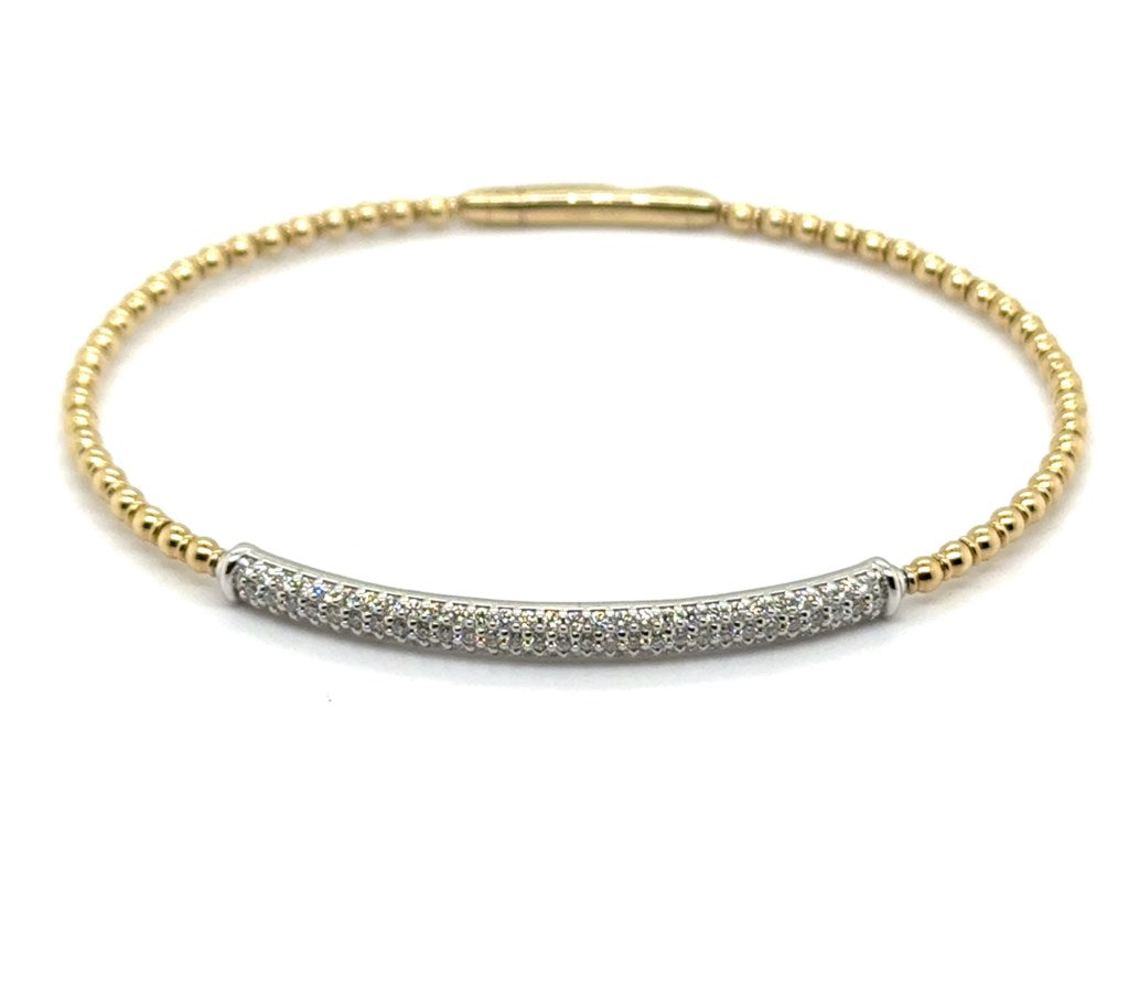 0.56 Ctw 14kt Two Tone Gold Flexible Diamond Bar Style Bangle Bracelet
