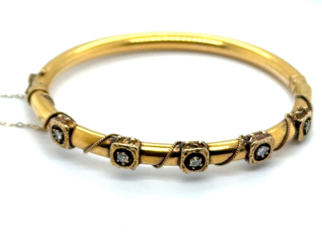 Vintage 14kt Yellow Gold and Diamond Bangle Bracelet