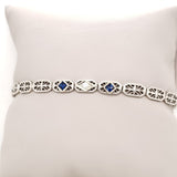 Art Deco 14kt White Gold Filigree Diamond and Sapphire Bracelet
