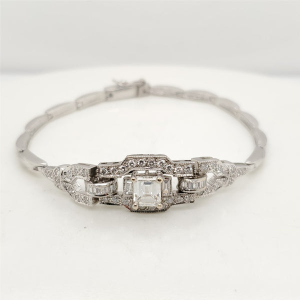 18kt white Gold Emerald Cut Round and Baguette Cut Diamond Bracelet